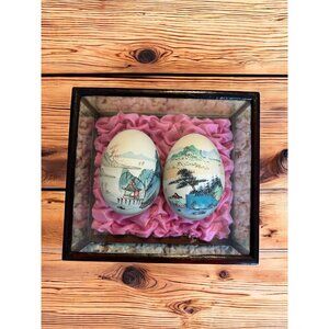 Vintage Chinese / Oriental Hand Painted Eggs in Glass Holder 1960's